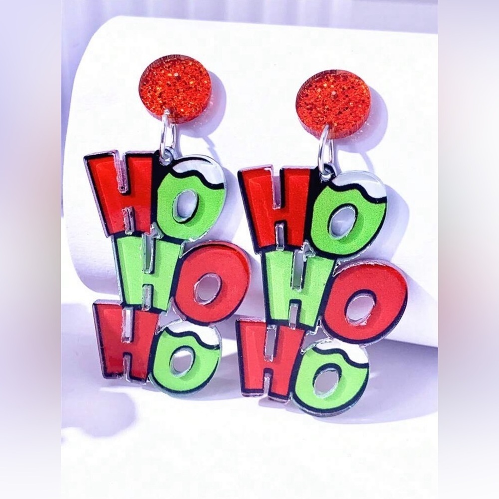 Festive Red and Green 'Ho Ho Ho' Earrings